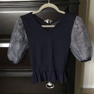 English Factory sweater with plaid sleeves